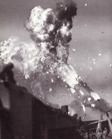 USS Interprid hit by kamikaze